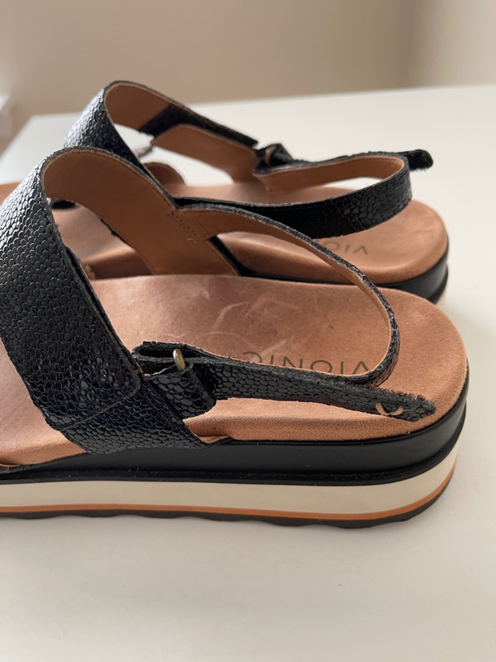 Vionic Black Snake-Print & Tan Platform Sandals - Picture 4 of 5